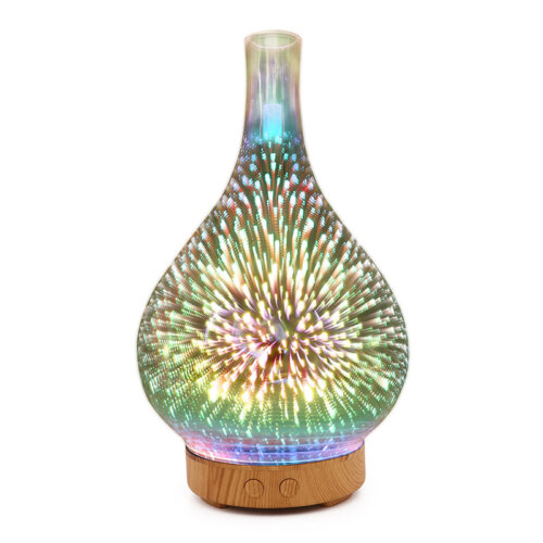 XINFANYA 100ml Essential Oil Diffuser 3D Glass Fireworks Aromatherapy Diffuser Aroma Diffuser Mist Humidifier with 7 Colors Night Lights for Home Bedroom