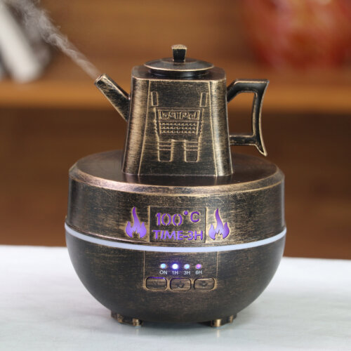 XINFANYA 140ml Essential Oil Aromatherapy Diffuser Bronze Kettle Ultrasonic Mist Aroma Diffuser Humidifier Nebulizer with 7 LED Color Lights for Home Office Bedroom